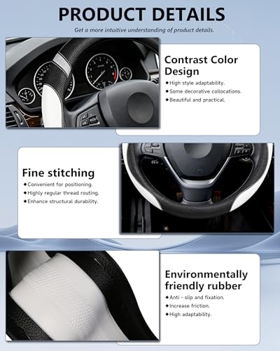 Image of Steering Wheel Cover for Women Leather Universal Steering Wheel Cover for Car 15 inch (White)