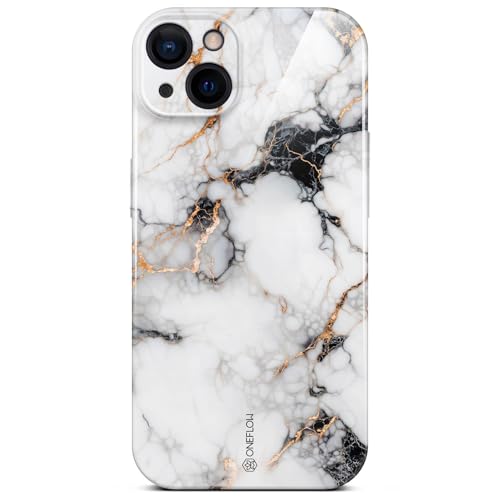 Coque iPhone 15 marbre blanc et or ONEFLOW Bliss avec protection de caméra