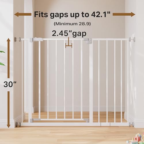 InnoTruth Extra-Wide 30" Tall Baby & Dog Gate, 2-Way Swing, Dual Lock, White