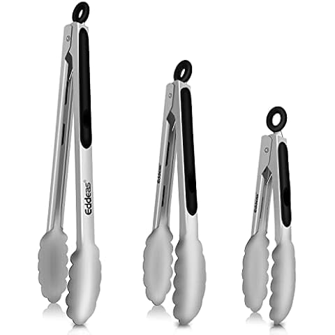 Tongs For Cooking - Heat Resistant 600 Degrees Stainless Steel Kitchen Tong,Heavy Duty Metal Locking Tongs - Perfect for Food,Salad and BBQ set of 3 (7",9" and 12") Dishwasher Cover