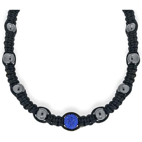 Black Shamballa Black Cord Necklace with Haematite Beads and Blue Crystals of 45cm/17.75" Cover