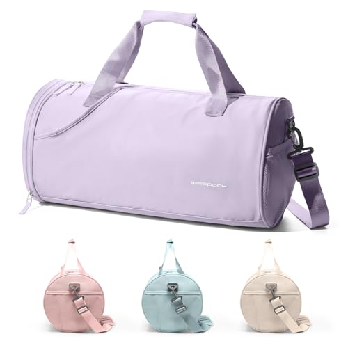 Image of Gym Bag for Women & Men with Wet & Shoe Compartment, Small Duffle Bag for Travel, Sport, Gym, Workout, Overnight, Weekender, Carry-On - Purple