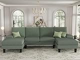 YESHOMY Sofa 110” Corduroy Sectional Comfy Couches for Living Room, Modern Deep Removable Back and Seat Cushions, 4 Seater Fluffy Sleeper with Soft Armrest, Green