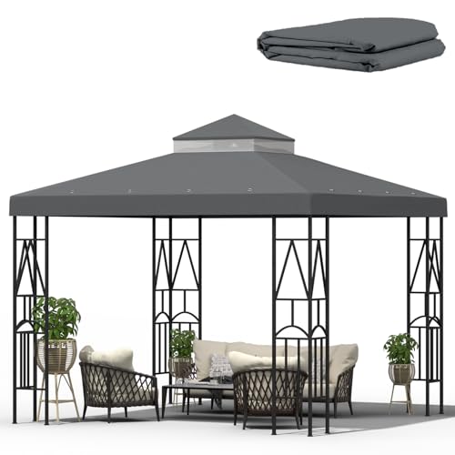 Morikoro 10x10 Canopy Replacement Top Double Tiered Gazebo Cover for Yard, Patio & Garden Durable Sunshade Replacement (Gray)