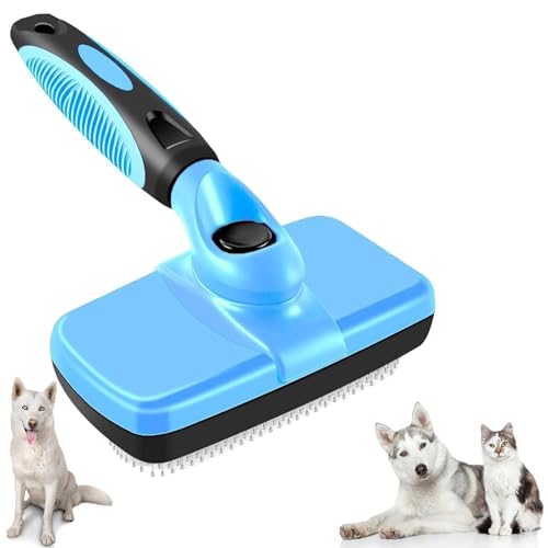Image of AINA Self-Cleaning Pet Grooming Brush | Pet Slicker Brush for Dogs & Cats Detangling & Fur Removal with Click Clean Button | Effective & Comfortable Pet Deshedding Brush, Perfect for Pet Grooming