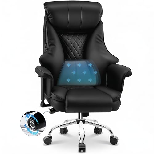 AreShark Big and Tall Office Chair - Executive High Back Leather Office Desk Chair with Adjustable Lumbar Support - Ergonomic Comfortable Heavy Duty Computer Gaming Chair with Padded Arms & Wide Seat