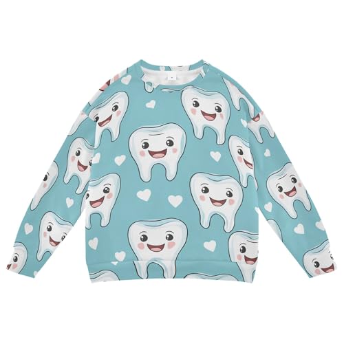 JUNZAN Cartoon Cute Teeth Dental Health Care Green Little Kids Hooded Sweatshirt Crewneck Kids Pullover Hoodie Athletic 4T