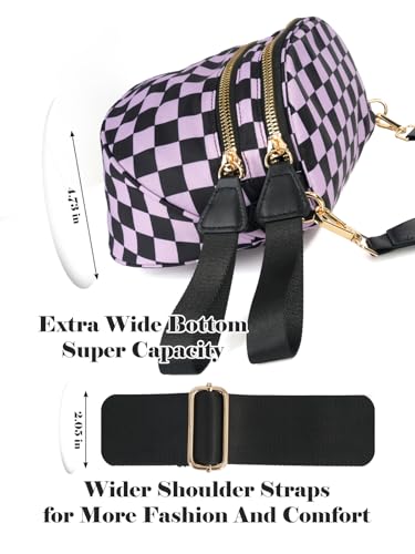 Image of Black and White Checkered Crossbody Bag Bum Bag for Women,Spacious Checkered Purse Fanny Packs Belt Bag