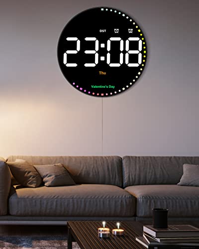 Digital Wall Clock With Colorful Light, 10" Led Large Digital Clock With Remote, Adjustable Brightness, Time, Date, Temp, Week, Dst, Alarm Clock, Timer, 12/24 H, Living Room Office Garage Gym Decor #TOP6