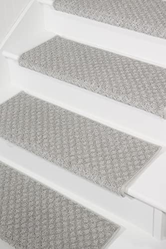 Oak Valley Designs™ Rounded Bullnose Carpet Stair Treads - Anti Slip Indoor Stair Mats for Wooden Stairs, Style: Bayside Charm, Silver Birch 27" W X 9.75" D (Set of 14)