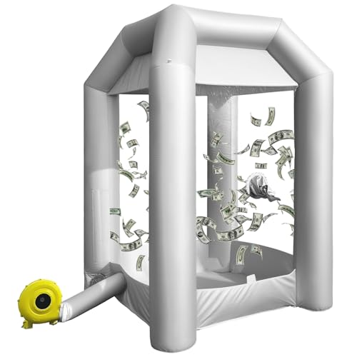 GR8FUN Inflatable Cash Cube Booth with 2 Blowers Inflatable Money Grab Machine for Commercial Advertising & Event Promotion Fast Inflation (Silver 5.2x5.2x8.5FT)