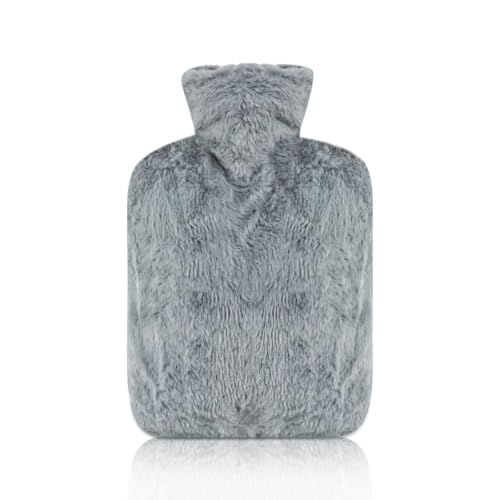 Tetnsk Wärmflasche mit Weichem Bezug, 2L Groß Wärmflaschen für Hand Füße Warmer (Grau)