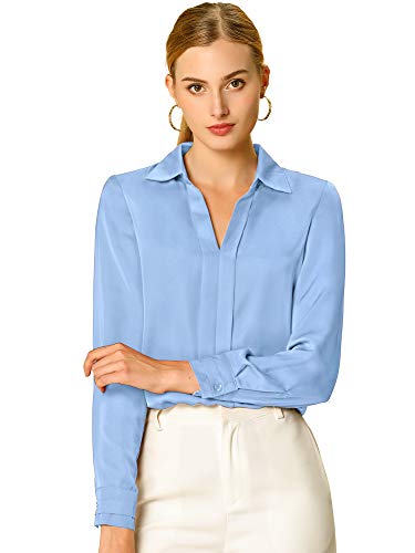Allegra K Women's Silk Top Elegant V Neck Satin Blouse Long Sleeve Dressy Business Shirt Work Tops 2025
