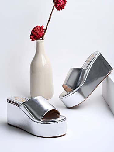 Image of Shoetopia girls Little Silver Wedge Sandal - 6 UK (Girls-Little-Silver)