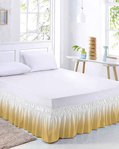 Yellow Ombre Bed Skirt Queen Size 16 Inch Drop, Adjustable Elastic Bedskirt Dust Ruffle For Queen Bed, White Gradient Color Modern Abstract Art Wrap Around Bed Skirts Luxurious Pleated Bed Frame Cover #TOP1