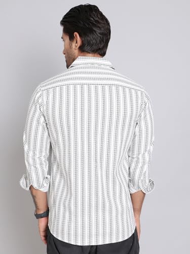 Image of Indian Needle White Stripes Cotton Regular Fit Men's Casual Shirt (White, S)
