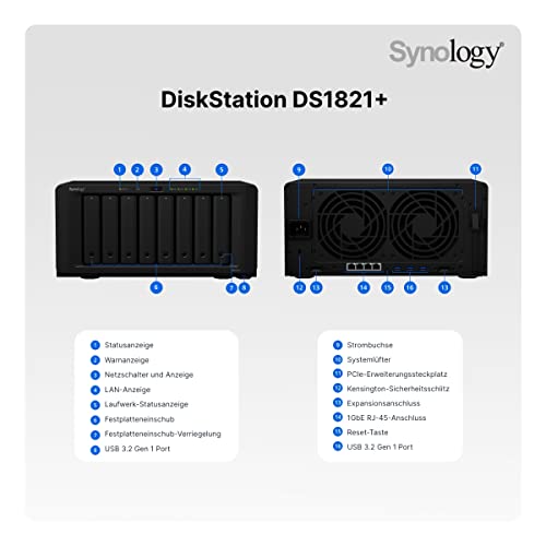 Synology DiskStation DS1821+ Network Attached Storage Drive (Black)