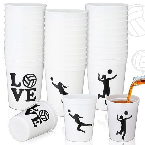 Zhehao 30 Pcs Sport Ball Plastic Cups 16 oz, Volleyball, White