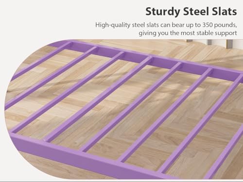 Image of GarveeHome Twin Size Daybed Frame, Sofa Bed with Stylish Headboard, Heavy Duty Steel Slat Support, Space Saving for Living Room /Bedroom /Guest Room, Purple