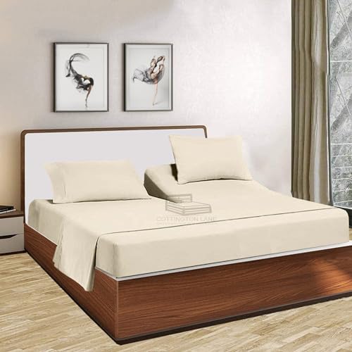 Cottington Lane 4 Piece Flex Split Top King Sheets for Adjustable Beds, Hotel Luxury 100% Cotton Sheets 34 Inch Down from Top, Naturally Cool Soft Breathable, 16" Deep Pocket,Ivory Solid