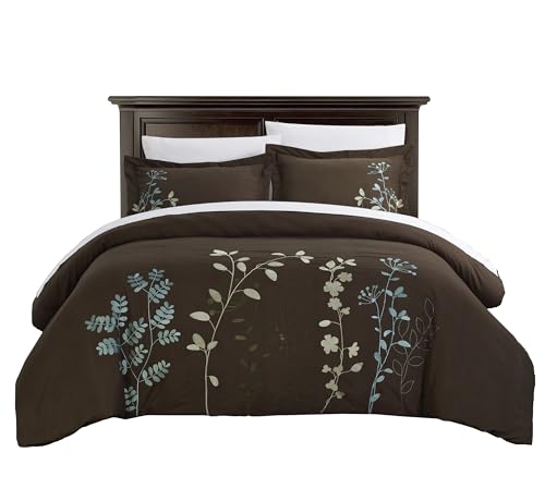 Chic Home 3-Piece Kaylee Floral Embroidered Duvet Set (King, Brown) - Thumbnail 5