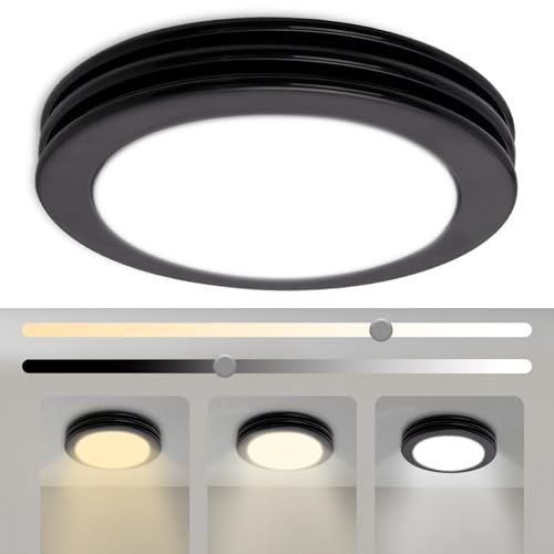 Image of Akicon Bathroom Exhaust Fan with Light, 80 CFM 2 Sones Round Bathroom Fans Light Combo, Dimmable 3CCT LED Shower Lights Vent Fan with Acrylic Cover for Medium Room(Matte Black)
