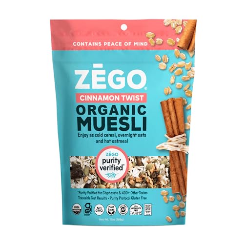 ZEGO Foods Organic, superalimento de avena y muesli, certificado sin gluten (giro de canela) 13 onzas