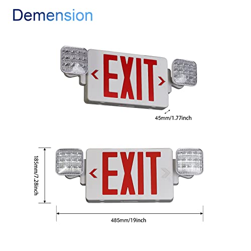 tanlux red exit sign with emergency lights led emergency exit light with battery backup ul listed ac 120277v commercial emergency lights combo for business - 1 pack