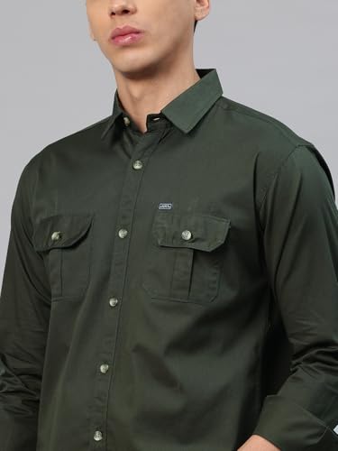 Image of Majestic Man Men's Washed Cotton Twill Casual Shirt -| with Dual Flap Pockets - Slim Fit | Full Sleeve | Casual Wear | Trendy & Comfortable
