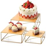 Wenqik 3 Pcs Buffet Riser Set 8' 10' 12' Gold Cake Stand, Metal Display Catering Dessert Table Riser Food Display Stand for Wedding Birthday Party Anniversary Reception