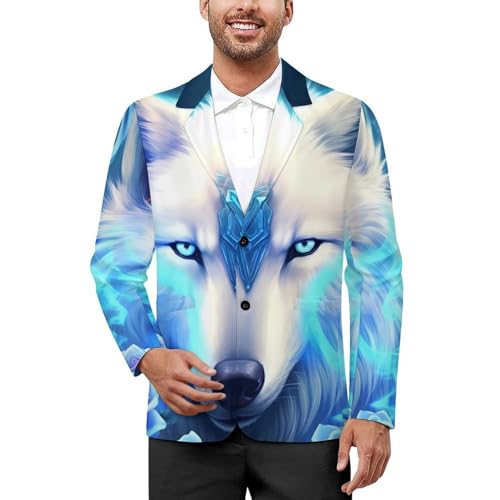 White Ice Wolf Men's Casual Blazers Slim Fit Sport Coats Blazer Two Buttons Suit Jacket for Work Party