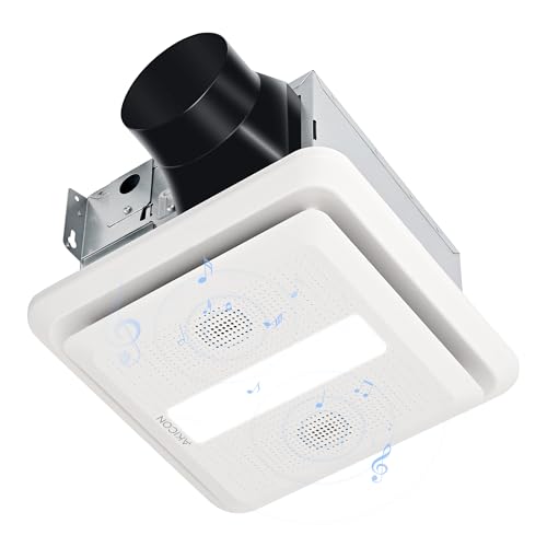 Ventilador de extracción para baño Akicon de 80 CFM y 0.7 sones con luz LED de 3 temperaturas de color (3000K/4000K/5000K), regulable, con Bluetooth, montaje en techo, blanco, certificado ENERGY STAR miniatura 1
