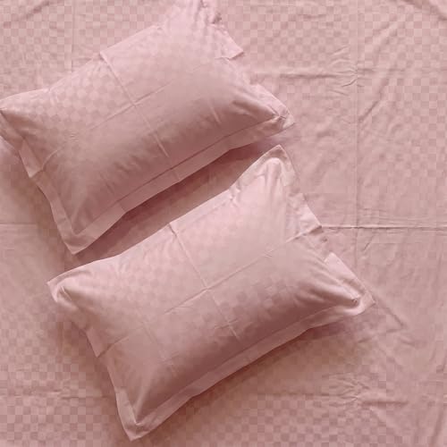 Image of Urban Space 100% Cotton 300TC Jacquard bedsheets for King Size Bed, Pure Cotton Bedsheet King Bed, Checks bedsheet King Size with 2 Pillow Covers (108 x 108 Inches, Dusty Pink Cubes)