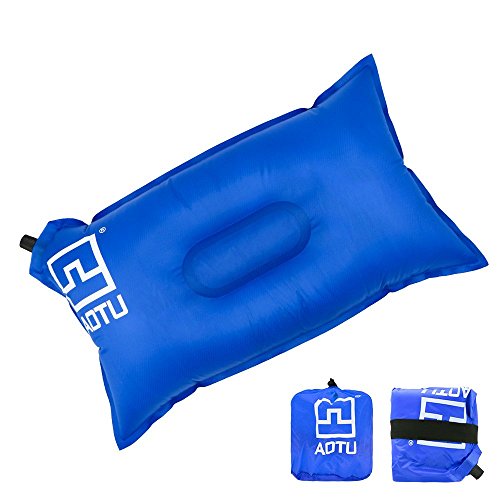 Self Inflating Camping Pillow, Compressible Travel Pillow, Foldable Air Pillow, Inflatable Pillow & Outdoor Pillow for Backpacking, Camping, Hiking, Traveling, Beach, Picnic, Outdoor Sports (Blue)