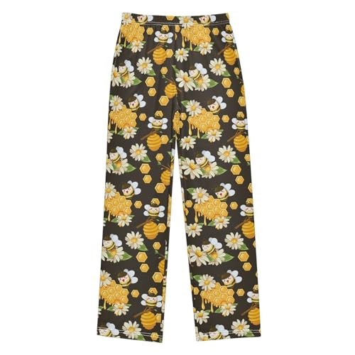 ZZXXB Bee Honey Flowers Boys Long Pants Soft Trousers Elastic Waist Kids Lounge Bottoms with Pockets S-XL