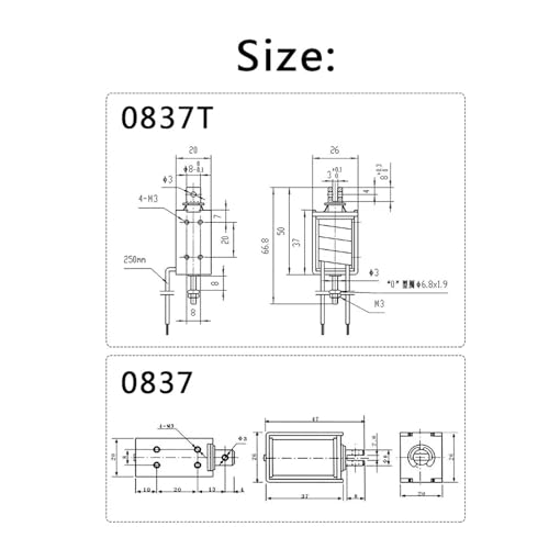 Solénoïde push-pull TAU-0837 12V avec course extensible de 0 à 10 mm - 2