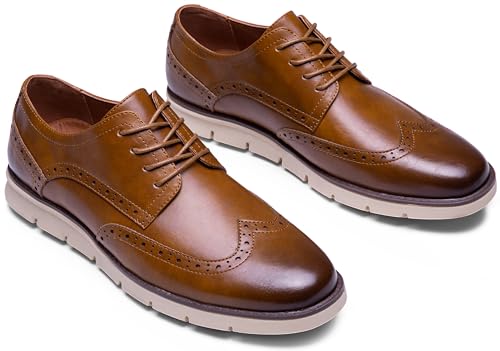 Image of Jousen Mens Dress Shoes Comfortable Business Casual Sneakers | Casual Dress Shoe Style Classic Plain-Toe Oxford Design Removable Footbed Work & Office Wear