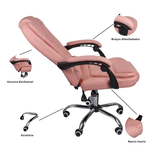 Cadeira De Escritório Presidente Reclinável Ergonômica (Rosa)