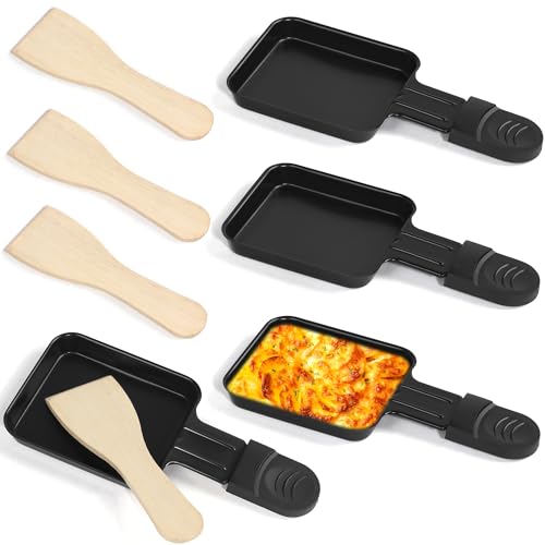 HengBO Poelon Raclette Carré Revêtement Antiadhésif 4pcs Mini Raclette Set avec 4 Spatule Caquelon Raclette Portable Plateau de Cuisson Pour Appareil à Raclette Fromage Fondu Oeuf Frit (noir)