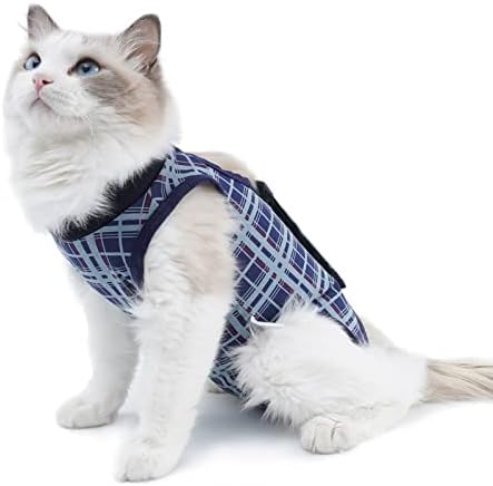 LIANZIMAU Cat Recovery Suit With Avoid Licking For Surgical Abdominal Wounds Soft Breathable Home Indoor Pet Clothing E collar Alternative For Cats Dogs After Surgery Wear Pajama Suit