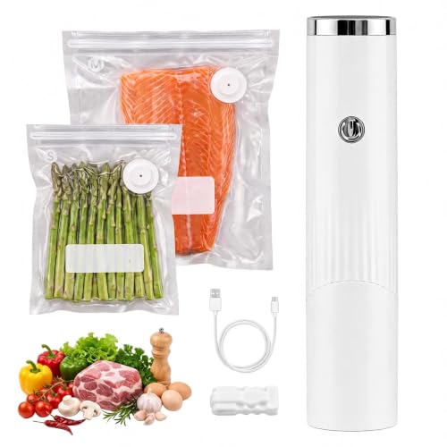 Foorey home Handheld Vacuum Sealer for Food, 60kPa Portable Vacuum Sealer Machine with 30 Bags(15S 8x10in + 15M 10x11in), Type-C Rechargeable Hand Vacuum Sealer