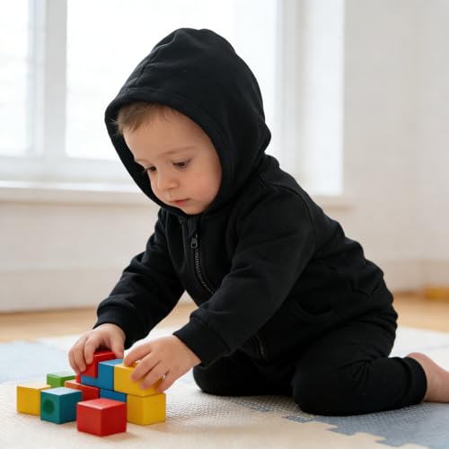 Image of ROMPERINBOX Unisex Solid Baby Sweatshirts Hoodies, Lightweight Full Zip-up Jackets Coat 0-24 Months