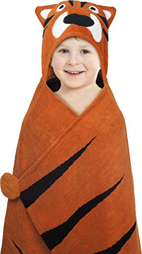 Hooded Towel For Kids, Oversize Cotton Character Hood Towel – Makes Getting Dry Fun - Ideal Beach Towels for Toddlers and Small Children - Use at the Pool or Bath Time, 27 x 47”, Tiger