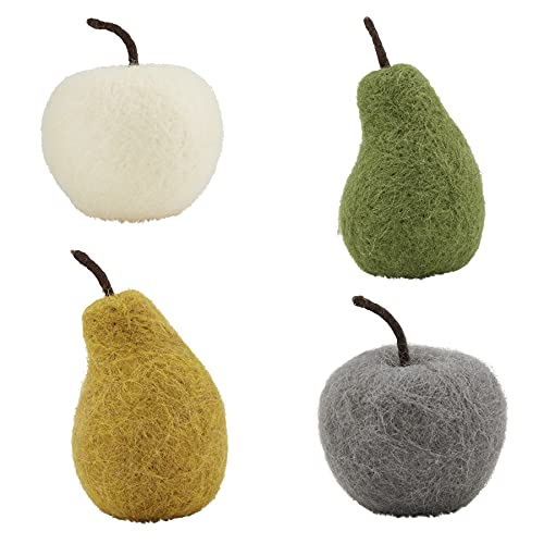 Mud Pie Felted Wool Fruit Decor, 4 Piece Set, Apple 3 1/2