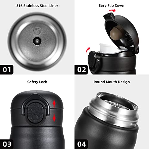 Olerd 17Oz Insulated Water Bottle, Stainless Steel Sport Double Walled Coffee Thermoses, 500Ml Travel Vacuum Thermosflask For Hot & Cold Drinks(Black) #TOP1