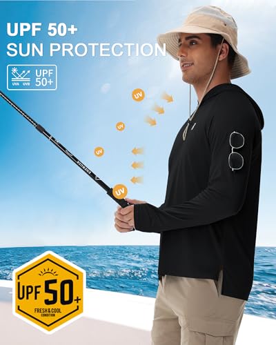 Runhit UPF 50+ Fishing Shirts for Men, Long Sleeve Sun Protection Lightweight Hoodie, UV Hiking Running Rash Guard2