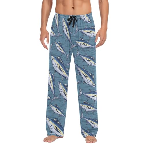 Men's Pajama Pants Super Soft Marine Tuna Fish Sleep Lounge Pants Pjs Bottoms with Pockets