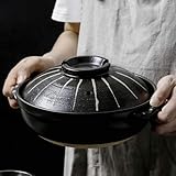 Runder Auflauf, hitzebeständiger Keramik-Auflauf mit Deckel, Suppentopf mit Suppentopf, Öl-Kochtopf, japanischer Donabe-Hot Pot mit Pinselstrich-Kochtopf