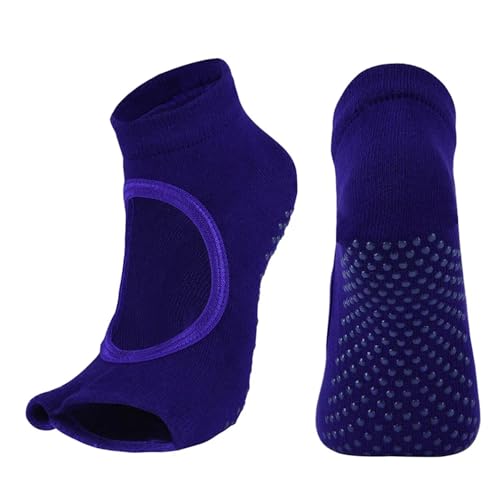 LVCHAO Calcetines de yoga antideslizantes para mujer, con dos dedos, de algodón, para pilates, ventilación, secado rápido, para ballet y danza, Morado (, EUR 35-40 US 4.5-8.5