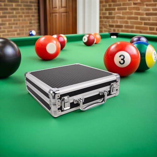 Estuche para bolas de billar negro con compartimentos interiores y asa de transporte 6